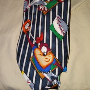 Looney tunes mania black striped men's silk tie